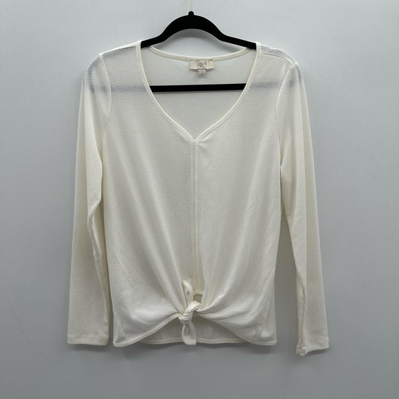 Loft textured white tie woman tie coastal grandma textured casual career top M - Picture 1 of 8